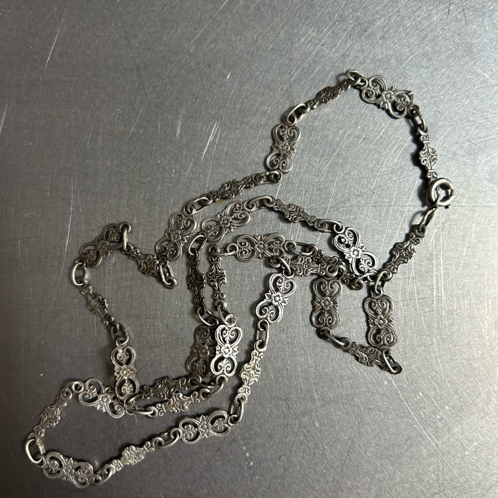 Antique Victorian Silver Necklace 28”